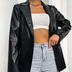 Black Faux Leather Blazer